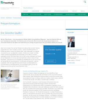 Press release by Fraunhofer IPA introducing an automated tissue separator for efficient cell isolation from tissue samples in personalized medicine.